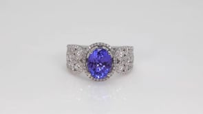 Oval Tanzanite & 1 ct. tw. Diamond Halo Ring in 14K White Gold side profile