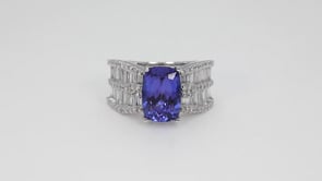 Cushion Tanzanite & 2 ct. tw. Round & Baguette Diamond Ring in 14K White Gold side profile