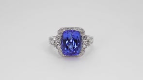 Cushion Tanzanite & 1 ct. tw. Diamond Halo Ring in 14K White Gold side profile