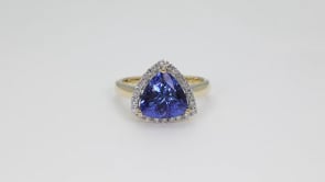 Trillion Tanzanite & 1/3 ct. tw. Diamond Halo Ring in 14K Yellow Gold side profile