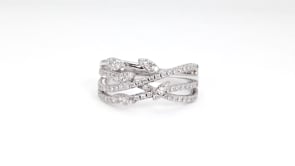 1/2 ct. tw. Diamond Floral Crossover Ring in 10K White Gold close-up detail