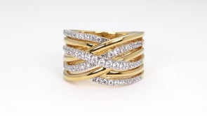 3/4 ct. tw. Diamond Crossover Wide Band Ring in 10K Yellow Gold close-up detail