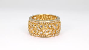 5/8 ct. tw. Diamond Floral Wide Band Ring with Milgrain Detailing in 14K Yellow Gold side profile