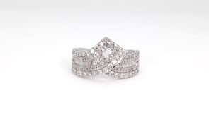 1 ct. tw. Round & Baguette Diamond Multirow Chevron Crossover Ring in 10K White Gold full view