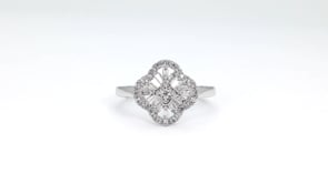Fairytale Diamonds 1/4 ct. tw. Round & Baguette Diamond Quatrefoil Ring in 10K White Gold full view