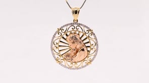 1/4 ct. tw. Diamond Mary & Baby Jesus Medallion in 14K Yellow & Pink Gold close-up detail