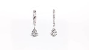 1/2 ct. tw. Diamond Huggie Hoop Earrings with Pear-Shaped Dangle in 10K White Gold front view