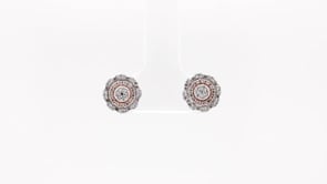 Fairytale Diamonds 1/2 ct. tw. Diamond Round Cluster Double Halo Earrings in 10K White & Pink Gold close-up detail