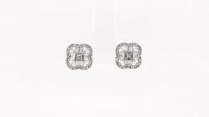 Fairytale Diamonds 1/3 ct. tw. Round & Baguette Diamond Quatrefoil Earrings in 10K White Gold side profile