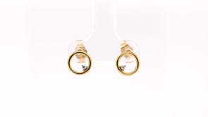 Circle Earrings with Diamond Accents in 10K Yellow Gold close-up detail
