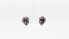 Created Pear Alexandrite & 1/8 ct. tw. Diamond Halo Earrings in 10K White Gold front view