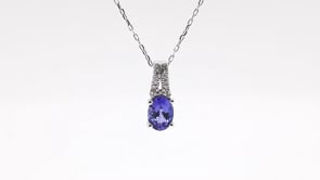 Oval Tanzanite & 1/10 ct. tw. Diamond Pendant in 10K White Gold front view