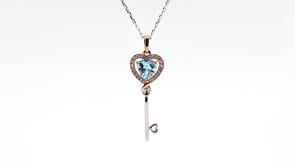 Infinite Love Heart Swiss Blue Topaz & 1/10 ct. tw. Diamond Key Pendant in Sterling Silver & 10K Pink Gold front view