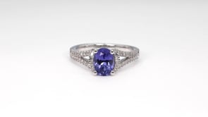 Oval Tanzanite & 1/4 ct. tw. Diamond Split Shank Ring in 10K White Gold side profile