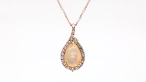 Le Vian Pear Neopolitan Opal & 5/8 ct. tw. Nude Diamond Halo Pendant in 14K Strawberry Gold close-up detail