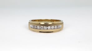 Men's 1/4 ct. tw. Round Brilliant Diamond Wedding Band with Brushed Center & Polished Step-Edge Sides in 10K Yellow full view