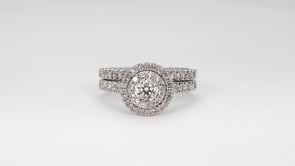 Natural 1 ct. tw. Round Diamond Double Halo Wedding Set with Miracle Plate in 10K White Gold full view
