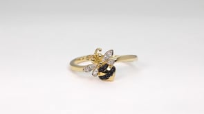 Citrine, Black Sapphire & Diamond Accent Bee Ring in 10K Yellow Gold angled view