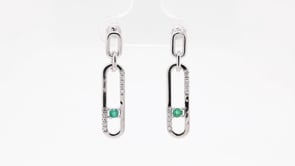 Round Emerald & 1/10 ct. tw. Diamond Paperclip Earrings in Sterling Silver front view