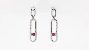 Round Ruby & 1/10 ct. tw. Diamond Paperclip Earrings in Sterling Silver front view