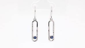 Round Sapphire & 1/7 ct. tw. Diamond Paperclip Dangle Earrings in Sterling Silver front view
