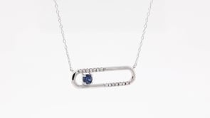 Round Sapphire & 1/8 ct. tw. Diamond Paperclip Necklace in Sterling Silver front view