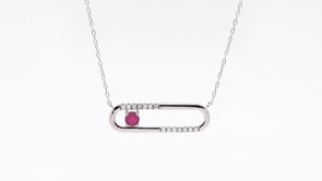 Round Ruby & 1/8 ct. tw. Diamond Paperclip Necklace in Sterling Silver front view