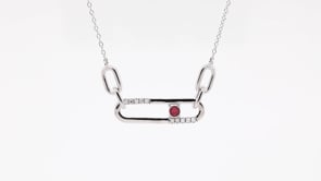 Round Ruby & 1/10 ct. tw. Diamond Paperclip Necklace in Sterling Silver front view