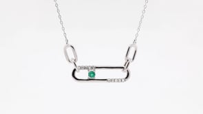 Round Emerald & 1/10 ct. tw. Diamond Paperclip Necklace in Sterling Silver front view