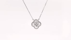 Fairytale Diamonds 1/4 ct. tw. Round & Baguette Diamond Quatrefoil Necklace in 10K White Gold side profile