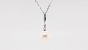 8-9mm Cultured Freshwater Pearl & Diamond Accent Pendant in 14K White Gold front view