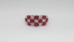 Oval Ruby & 1/2 ct. tw. Diamond Multirow Ring in 14K Yellow Gold side profile