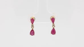 Pear Ruby & Diamond Accent Drop Earrings in 14K Yellow Gold front view