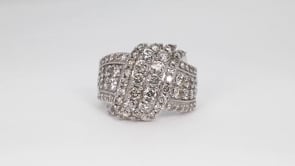 3 ct. tw. Diamond Multirow Milgrain Crossover Ring in 10K White Gold close-up detail
