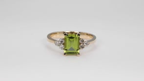 Emerald Cut Peridot & 1/5 ct. tw. Diamond Ring in 14K Yellow Gold side profile