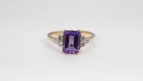 Emerald Cut Amethyst & 1/3 ct. tw. Diamond Ring in 14K Yellow Gold side profile