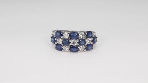 Oval Sapphire & 1/2 ct. tw. Diamond Multirow Ring in 14K White Gold close-up detail