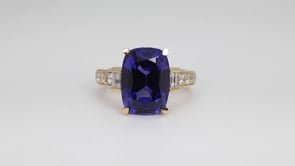 Cushion Tanzanite & 5/8 ct. tw. Baguette & Round Diamond Ring in 18K Yellow Gold side profile