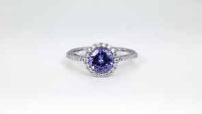 Round Tanzanite & 1/4 ct. tw. Diamond Halo Ring in 14K White Gold close-up detail