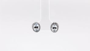 Oval Aquamarine & 1/5 ct. tw. Diamond Halo Earrings in 14K White Gold front view