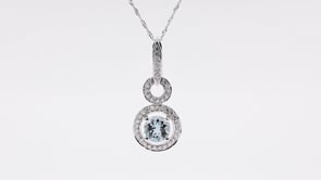 Round Aquamarine & 1/4 ct. tw. Diamond Floating Halo Pendant in 14K White Gold front view
