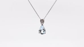 Pear Aquamarine & Diamond Accent Cluster Pendant in 14K White Gold front view