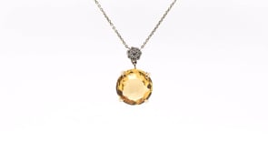 Round Citrine & Diamond Accent Cluster Necklace in 14K Yellow Gold front view