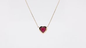Heart Ruby & Bezel Set Diamond Accent Necklace in 14K Yellow Gold close-up detail