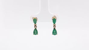 2-Stone Pear Emerald & Diamond Accent Drop Earrings in 14K Yellow Gold front view
