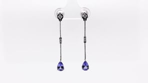 Pear Tanzanite & 1/8 ct. tw. Diamond Rope Dangle Earrings in 14K White Gold front view