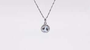 Round Aquamarine & 1/7 ct. tw. Diamond Halo Pendant in 14K White Gold front view