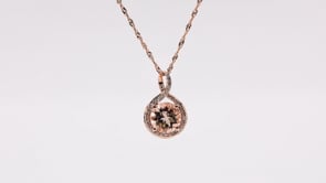 Round Morganite & 1/10 ct. tw. Diamond Halo Twist Pendant in 14K Pink Gold front view (2)