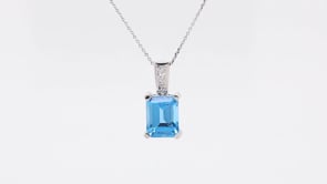 Emerald Cut Swiss Blue Topaz & Diamond Accent Pendant in 14K White Gold front view