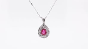 Pear Ruby & 1/4 ct. tw. Diamond Double Halo Pendant in 14K White Gold front view